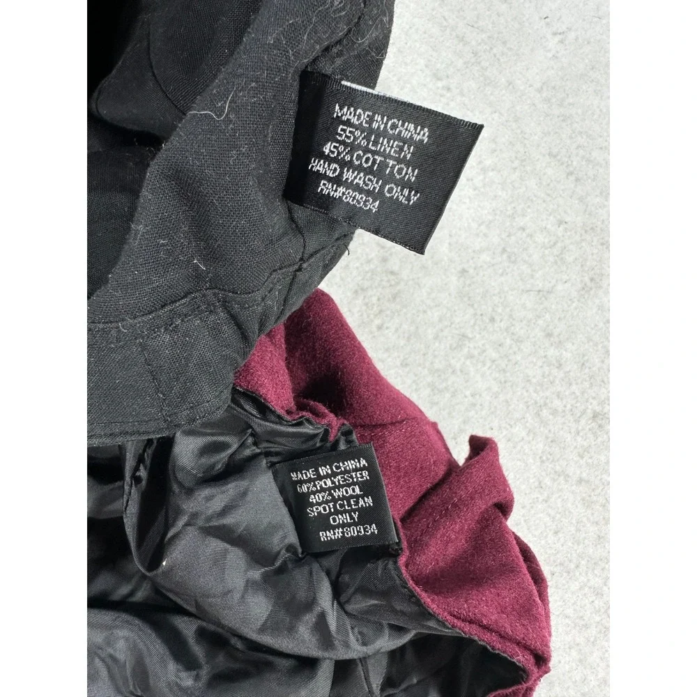 August Hat Company Newsboy Cap Set 2 Burgundy Wool Blend Black Linen Cotton Bow